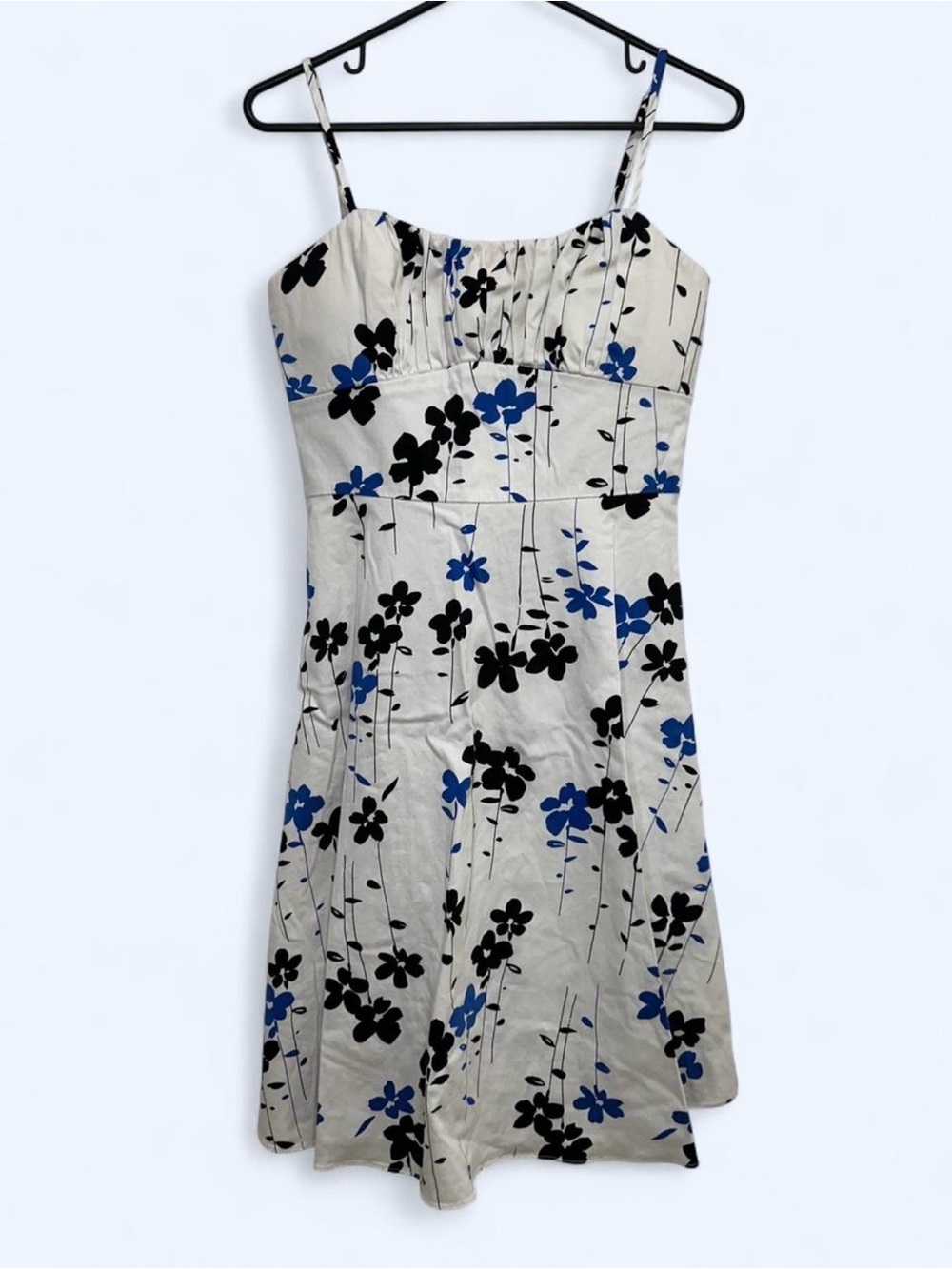 A.P.N.Y. Y2K Floral Spaghetti Strap Dress in White/Black/Blue Size 6 Cottagecore